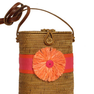 Pink Mango Flat Orange Raffia Flower Bag